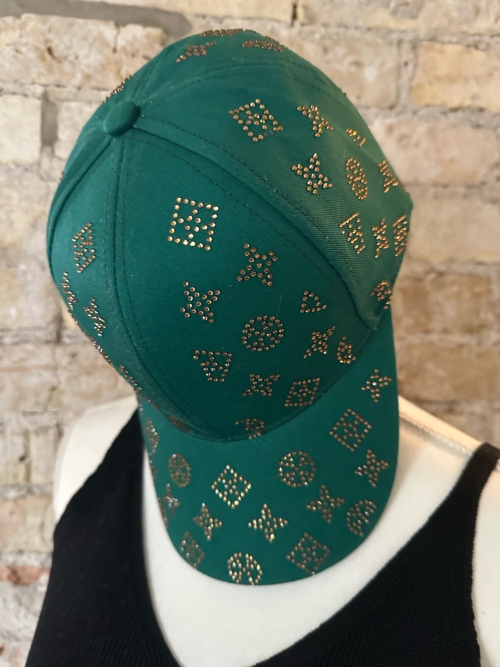 Green Gold/Rhinestone-Studded Women's Adjustable Baseball Cap